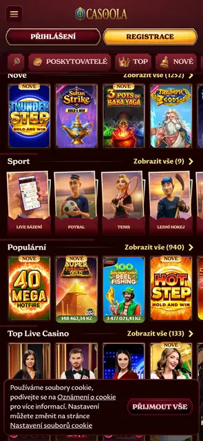 Casoola — kategorie her, sportu a živého casina